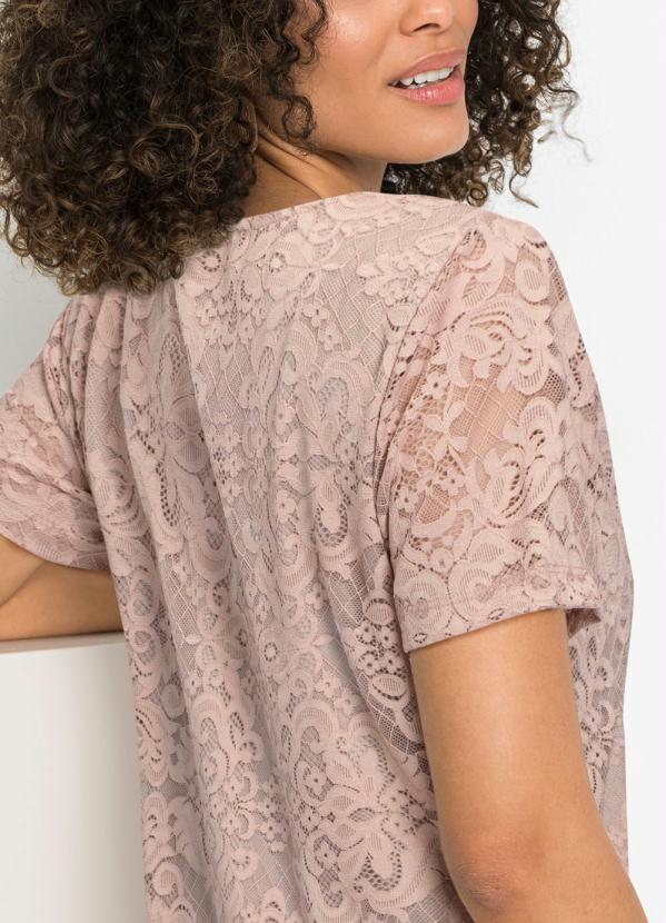 bonprix - Vestido em Renda Decote Redondo Rosê 2