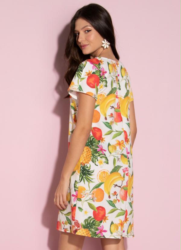 Quintess - Vestido Floral Frutado com Recorte Central 2