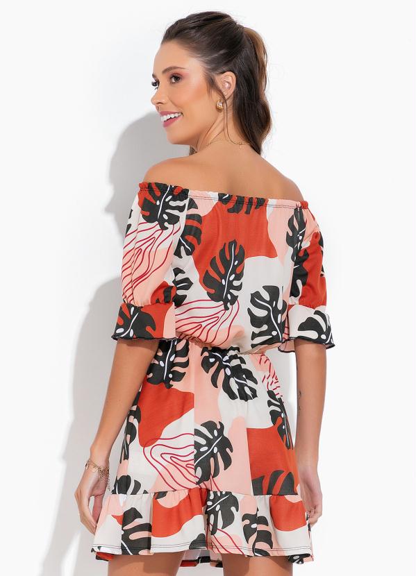 Moda Pop - Vestido Folhagem Decote Ombro a Ombro e Babados 2