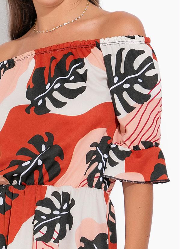 Moda Pop - Vestido Folhagem Decote Ombro a Ombro e Babados 3