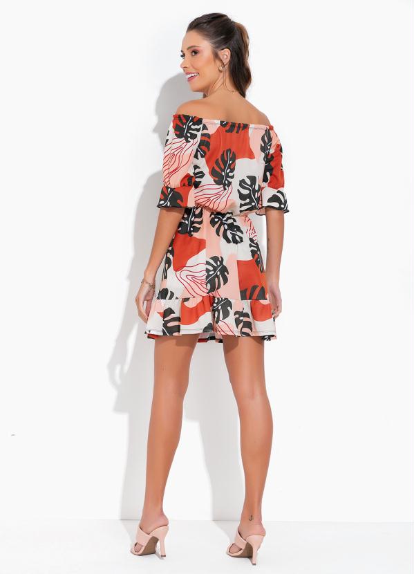 Moda Pop - Vestido Folhagem Decote Ombro a Ombro e Babados 5