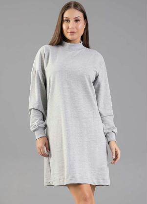 Just Basic - Vestido de Manga Longa Adulto Cinza - JUST BASIC