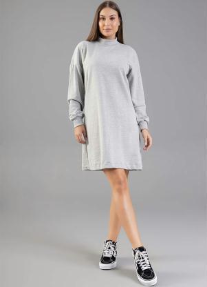 Just Basic - Vestido de Manga Longa Adulto Cinza - JUST BASIC