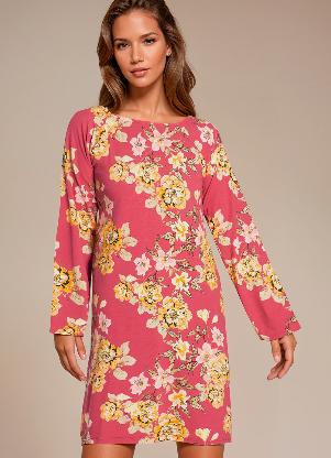 bonprix - Vestido Manga Ampla Floral Vermelho - BONPRIX