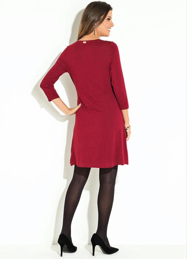 Quintess - Vestido Quintess Midi Bordo com Franzido 4