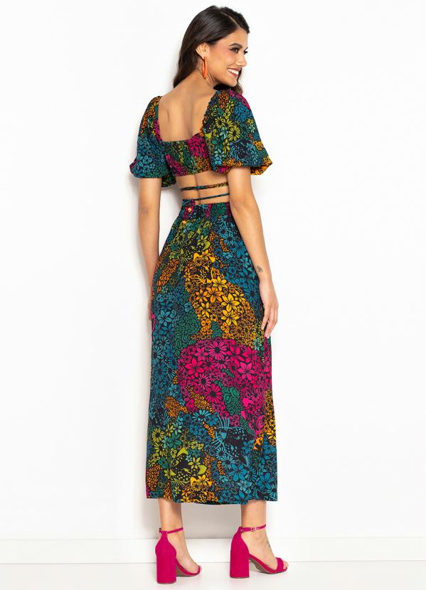 Farm - Conjunto Midi de Crepe Amarração Onça Flor Estampado 2