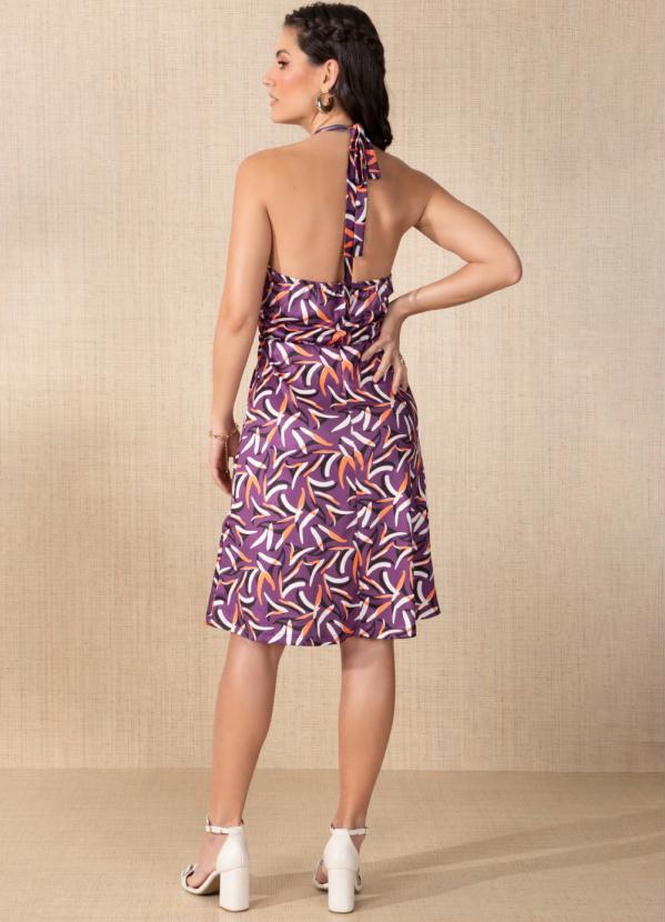 Quintess - Vestido Abstrado Roxo com Transpasse no Busto 4