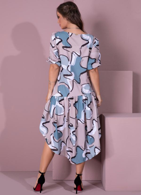 Outlet - Vestido Abstrato Bege com Recorte Assimétrico 2