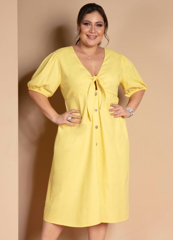 Quintess - Vestido Amarelo com Abertura no Decote e Botões 5