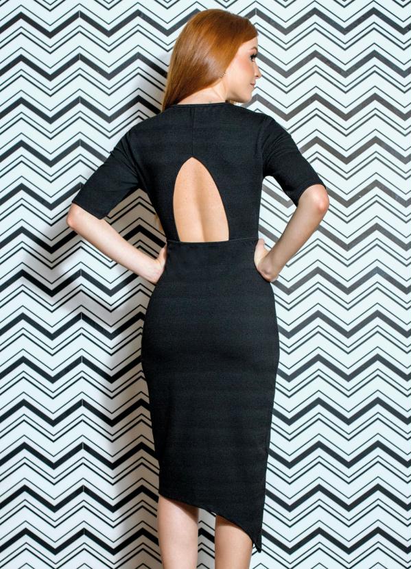 Outlet - Vestido Assimétrico Preto Moda Evangélica 2