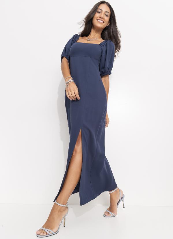 Quintess - Vestido Azul Marinho em Viscose Plana Sarjada 3