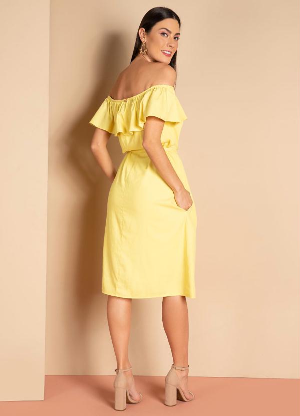 Quintess - Vestido Ciganinha Amarelo com Botões Decorativos 4