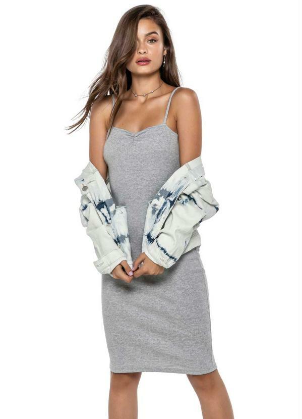 Enfim - Vestido Cinza Curto em Ribana