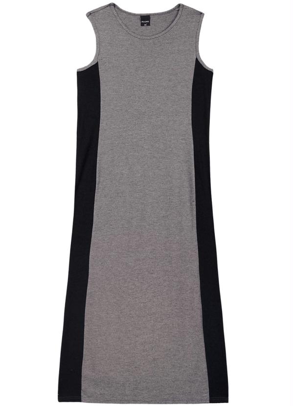 Malwee - Vestido Cinza Escuro Midi com Recorte