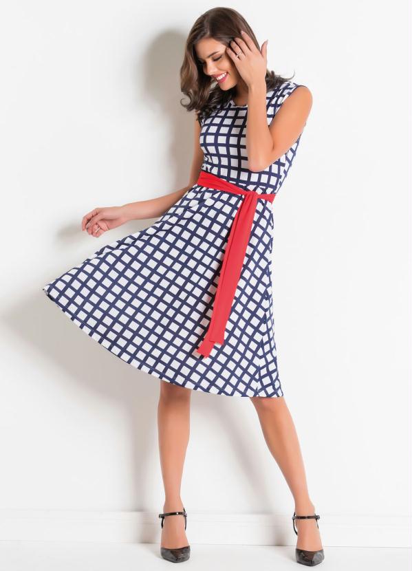 Outlet - Vestido com Faixa Geométrico Moda Evangélica 5