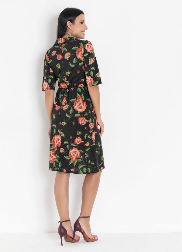 Queima Estoque - Vestido com Gola Floral Preto 2