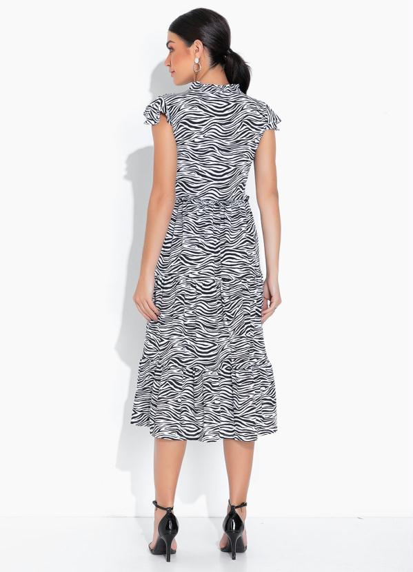 Queima Estoque - Vestido com Gola Laço Zebra Branca 2