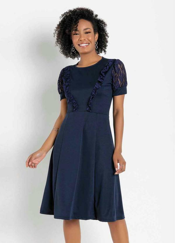 Outlet - Vestido com Renda Marinho Moda Evangélica