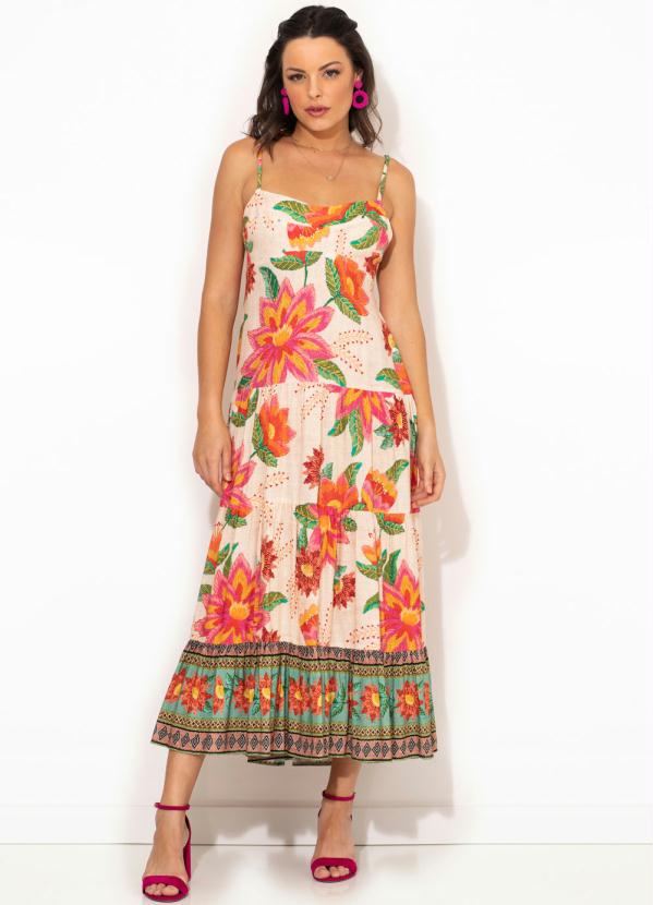 Farm - Vestido Cropped Araris Floral Bege