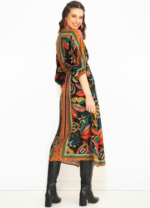 Farm Vestido Cropped Cerrado Lenço de Viscose Preto