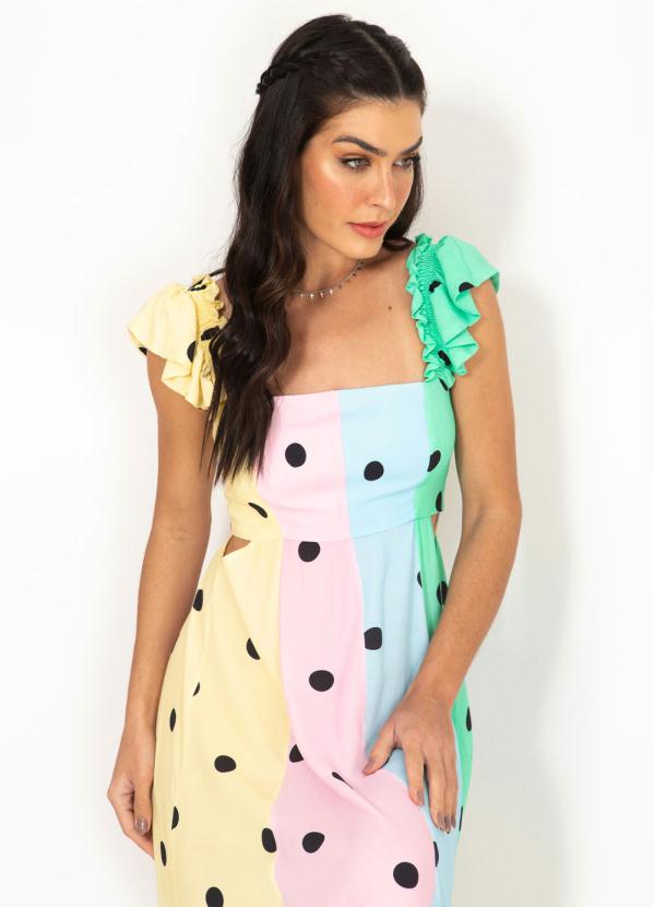 Farm - Vestido Cropped de Crepe Poá Lili Estampado