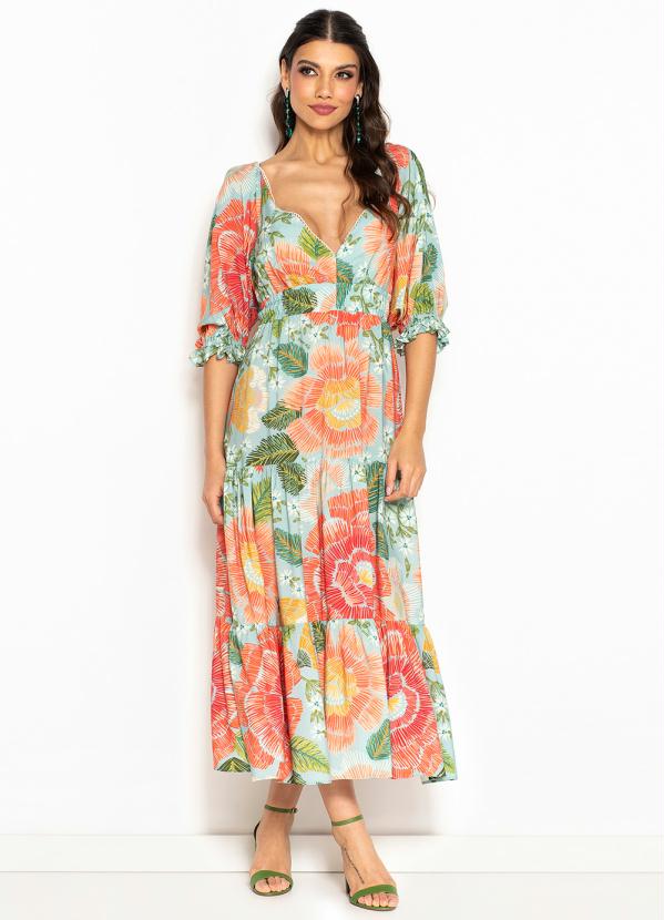 Farm - Vestido Cropped de Viscose Floral Julia Estampado