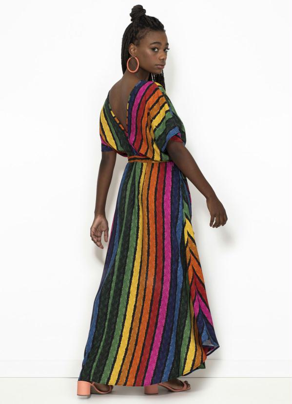 Vestido Longo Listrado Colorido Vestido Farm Listras Vestido