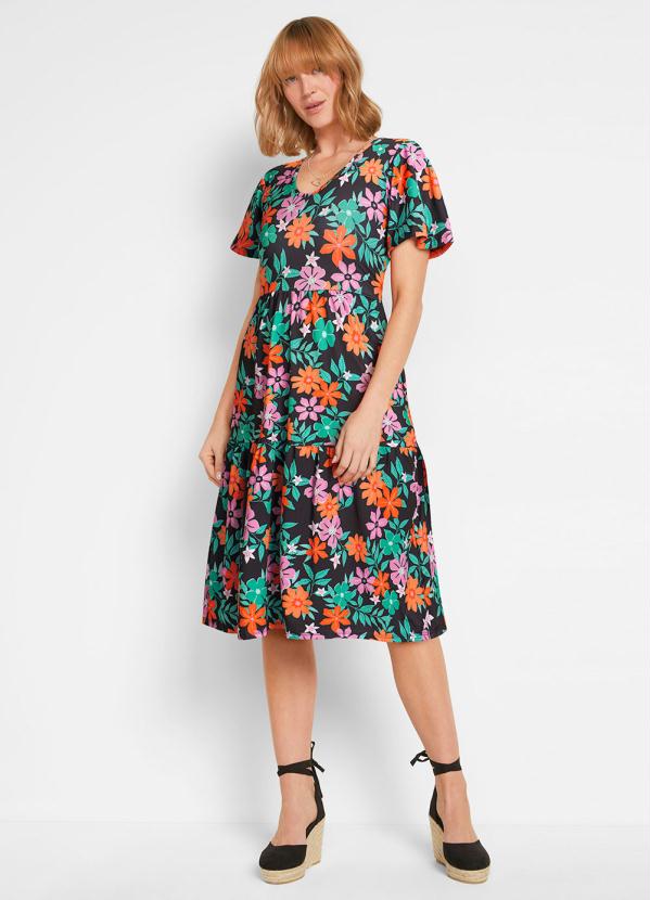 Outlet - Vestido Decote V Floral Dark 5