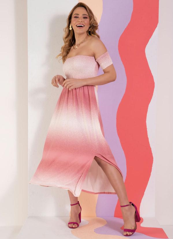 Quintess - Vestido Degradê Rosa Soltinho com Lastex 3