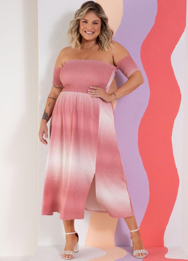 Quintess - Vestido Degradê Rosa Soltinho com Lastex 4