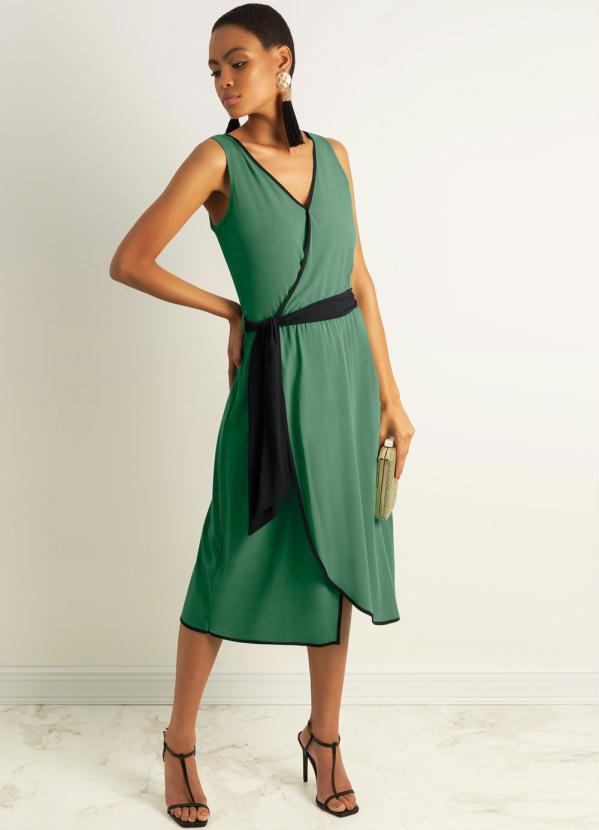 Gris - Vestido em Tecido com Decote V Verde 2