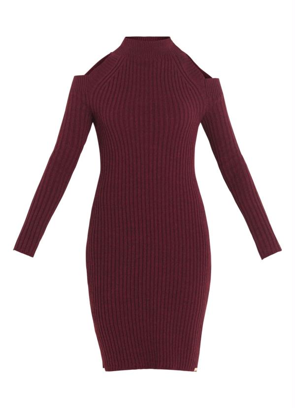 Quintess - Vestido em Tricô Bordô com Ombros Vazados 6