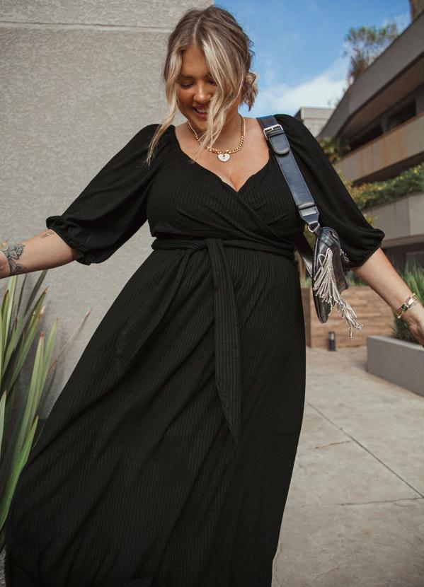 Vestidos Moda Evangélica Posthaus Vestido Longo Preto Posthaus