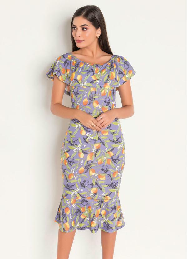 Outlet - Vestido Estampado Lilás Moda Evangélica