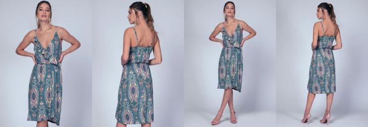 Vestido �tnico com Babados e Barra Assim�trica