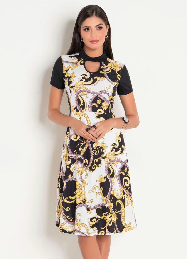 Vestido Evasê Moda Evangélica Arabescos Queima de Estoque