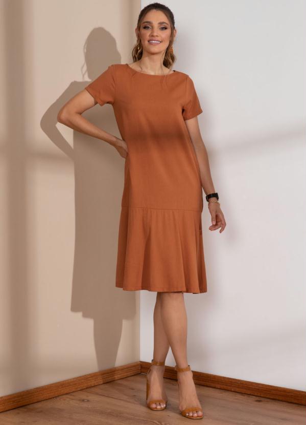 Quintess - Vestido Ferrugem Decote Canoa e Mangas Curtas 3