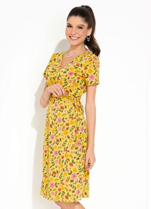 Vestido Floral Amarelo Transpasse Rosalie