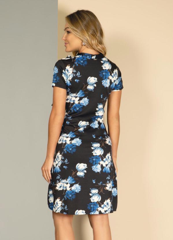 Quintess - Vestido Floral Azul com Amarração no Decote 2