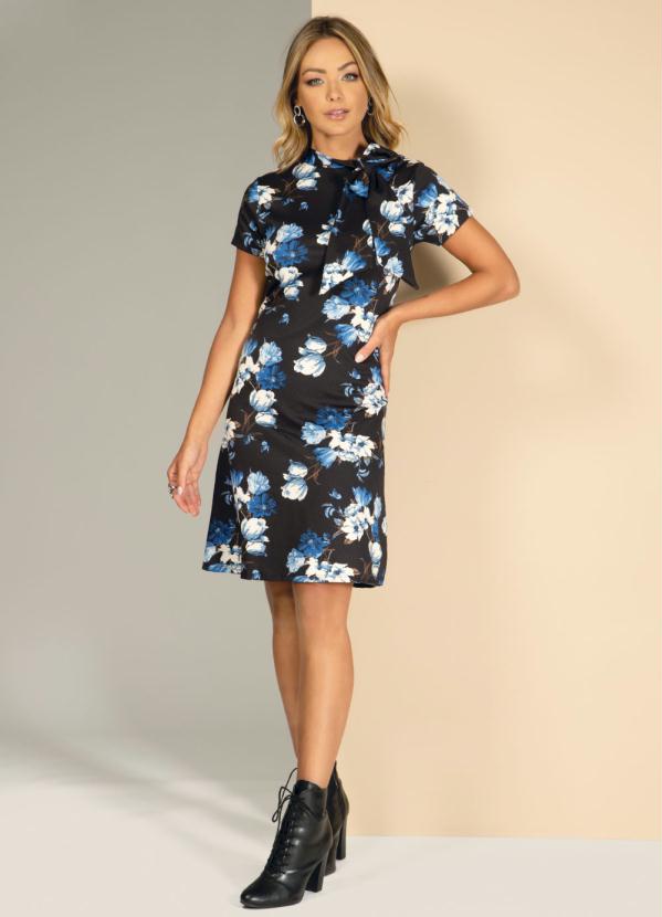 Quintess - Vestido Floral Azul com Amarração no Decote 3