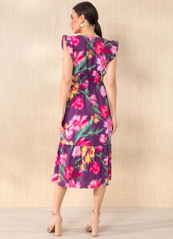 Outlet - Vestido Floral Borrado com Mangas em Babado 2