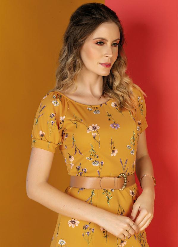 Outlet - Vestido Floral com Recortes Moda Evangélica 7