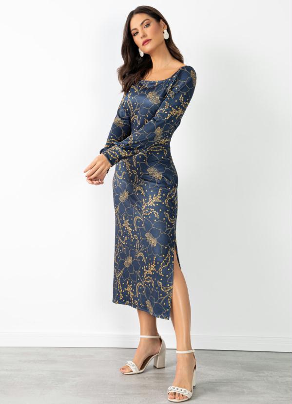 Quintess - Vestido Floral Marinho com Fendas 3