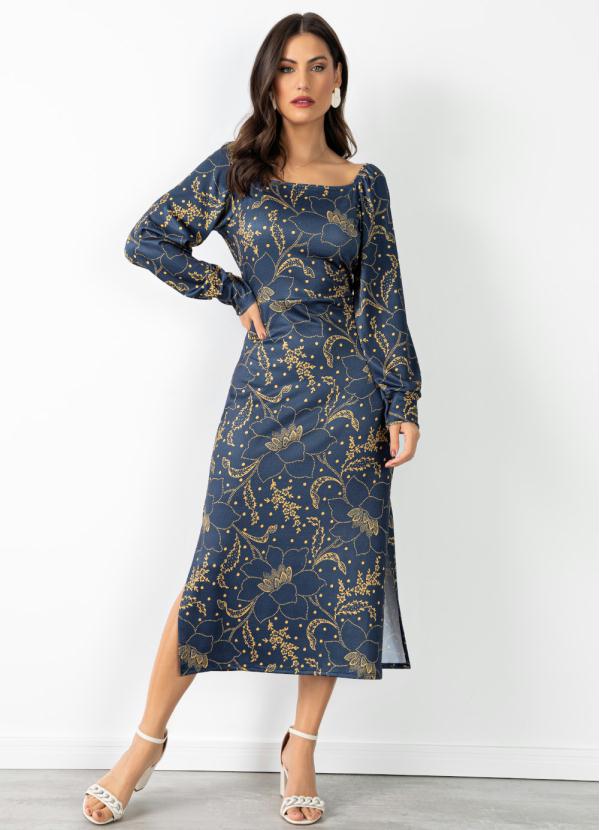 Quintess - Vestido Floral Marinho com Fendas 2