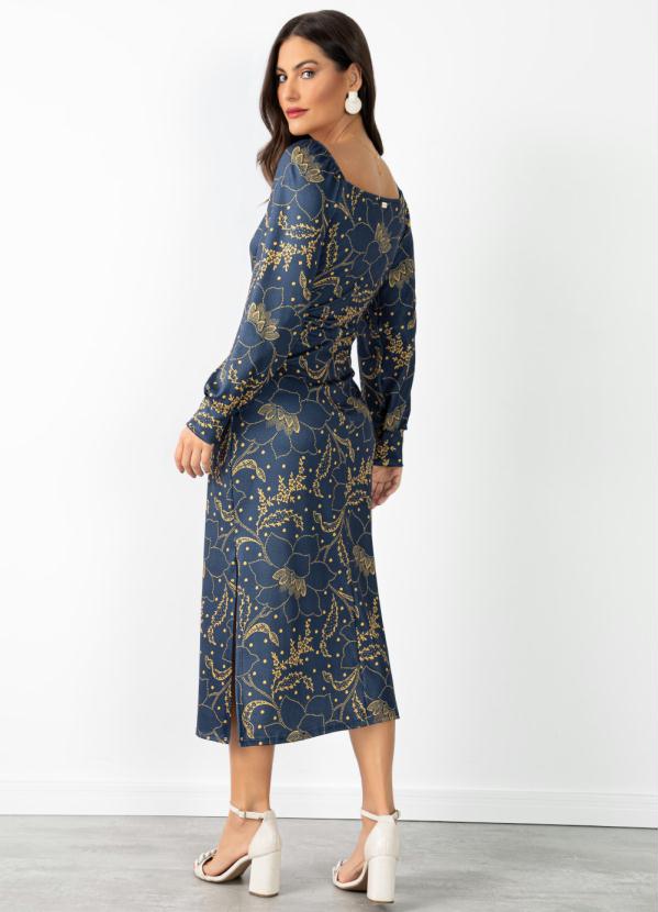 Quintess - Vestido Floral Marinho com Fendas