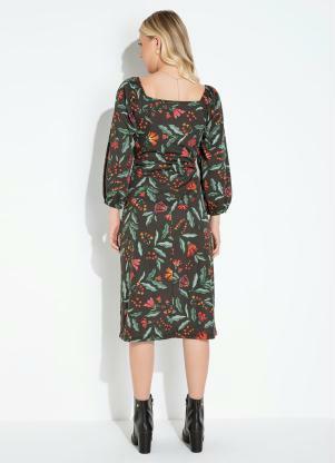 Moda Pop - Vestido Floral Preto com Fenda e Manga Bufante - MODA POP