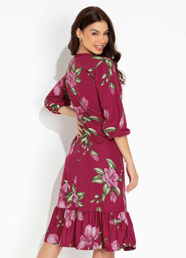 Moda Pop - Vestido Floral Púrpura com Decote Transpassado 2