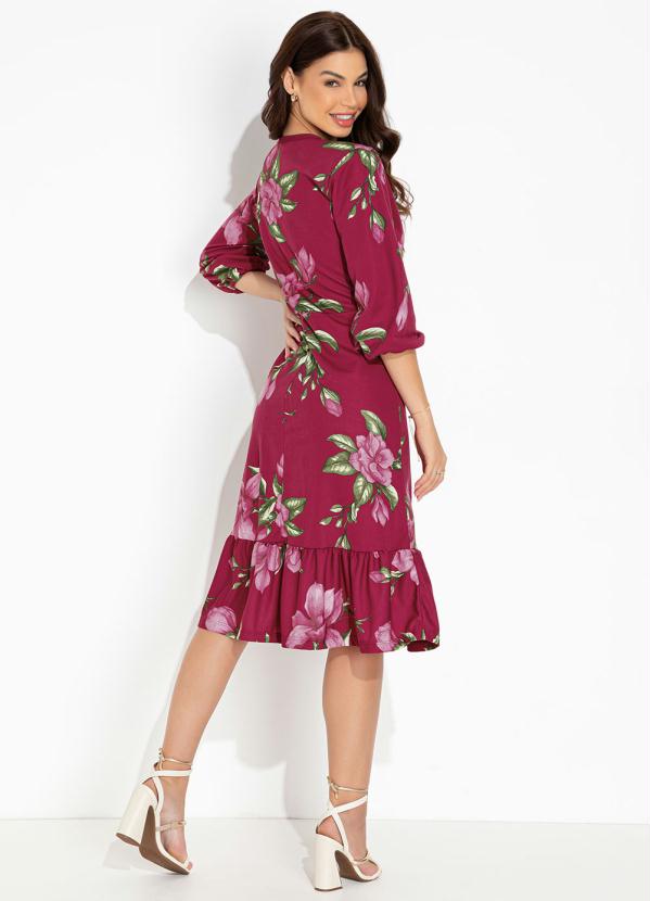 Moda Pop - Vestido Floral Púrpura com Decote Transpassado 4