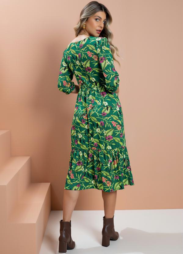 Quintess - Vestido Floral Verde com Fenda na Barra 7