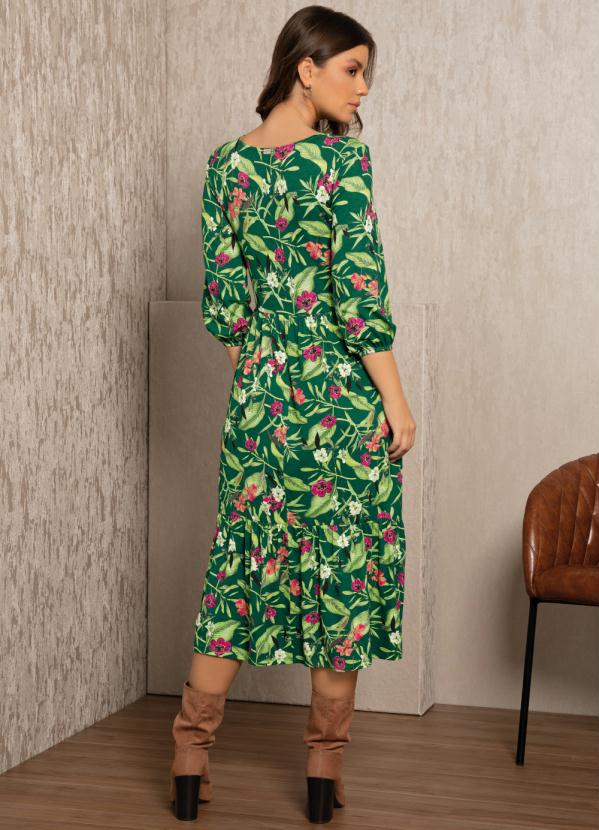 Quintess - Vestido Floral Verde com Fenda na Barra 4